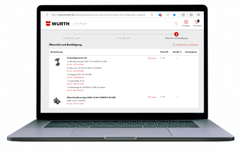 Maschinenset Konfigurator Würth