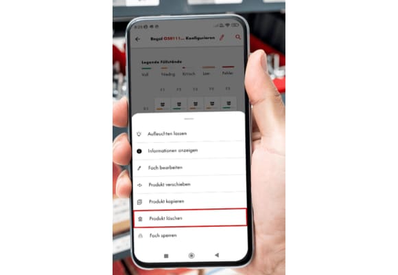 ORSY Cockpit App mit dem Button 'Produkt löschen'