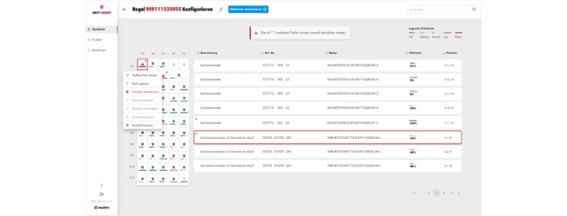ORSY Cockpit App: Fächer werden mit rotem Ausrufezeichen angezeigt