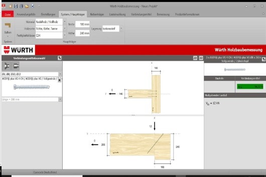 Holzbau - Haupt- / Nebenträger Anschlüsse Ausführung an torsionsweichen Hauptträgern und Nachweis mit der Würth Technical Software II