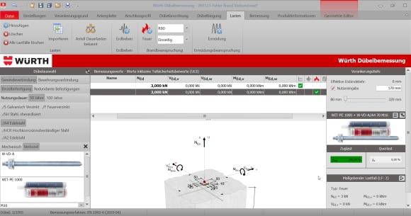 Bemessung der Verankerung eines redundanten nichttragenden Systems mit der Würth Technical Software