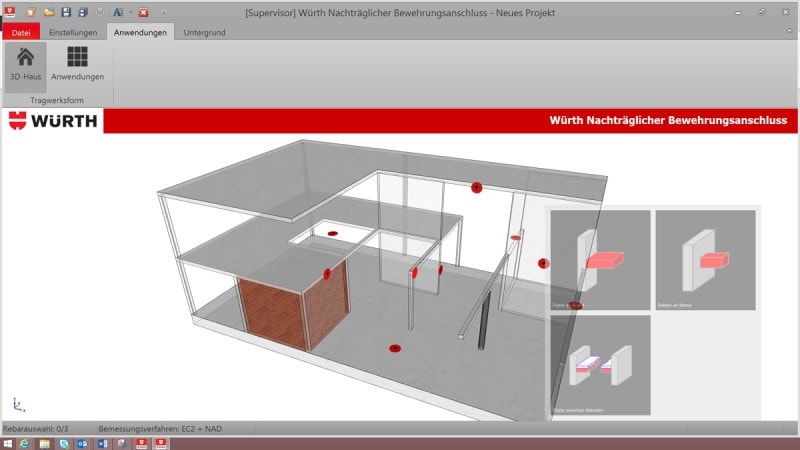 Rebar Technical Software Auswahl der Anwendung über das 3D-Haus