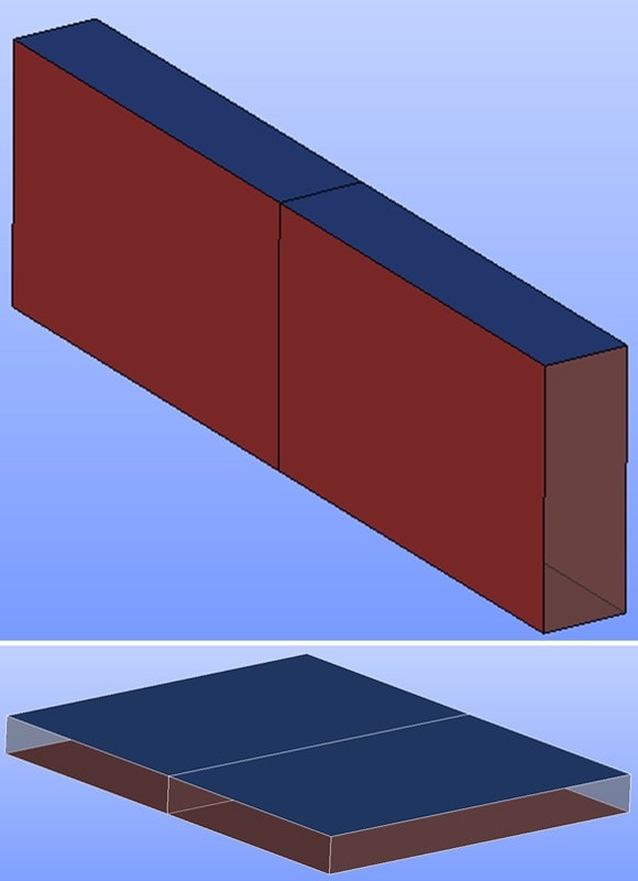 Abbildung 14: Beispiel 1, Anwendungsfall A: thermische Randbedingungen  (rot: beflammt; blau: unbeflammt, brandabgewandt)