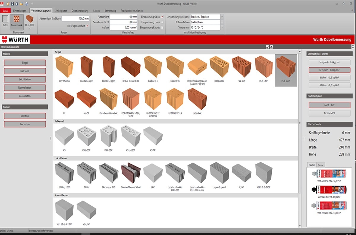 Würth Technical Software Definieren des Referenzsteins 