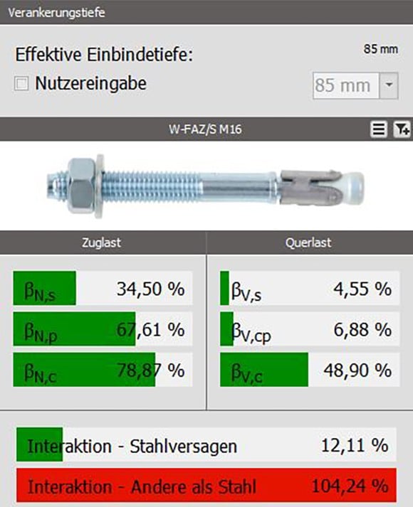 Fixanker W-FAZ Verankerungstiefe S M 16