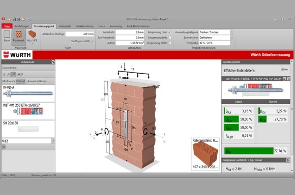 Würth Technical Software Wahl des geeigneten Befestigungsmittels