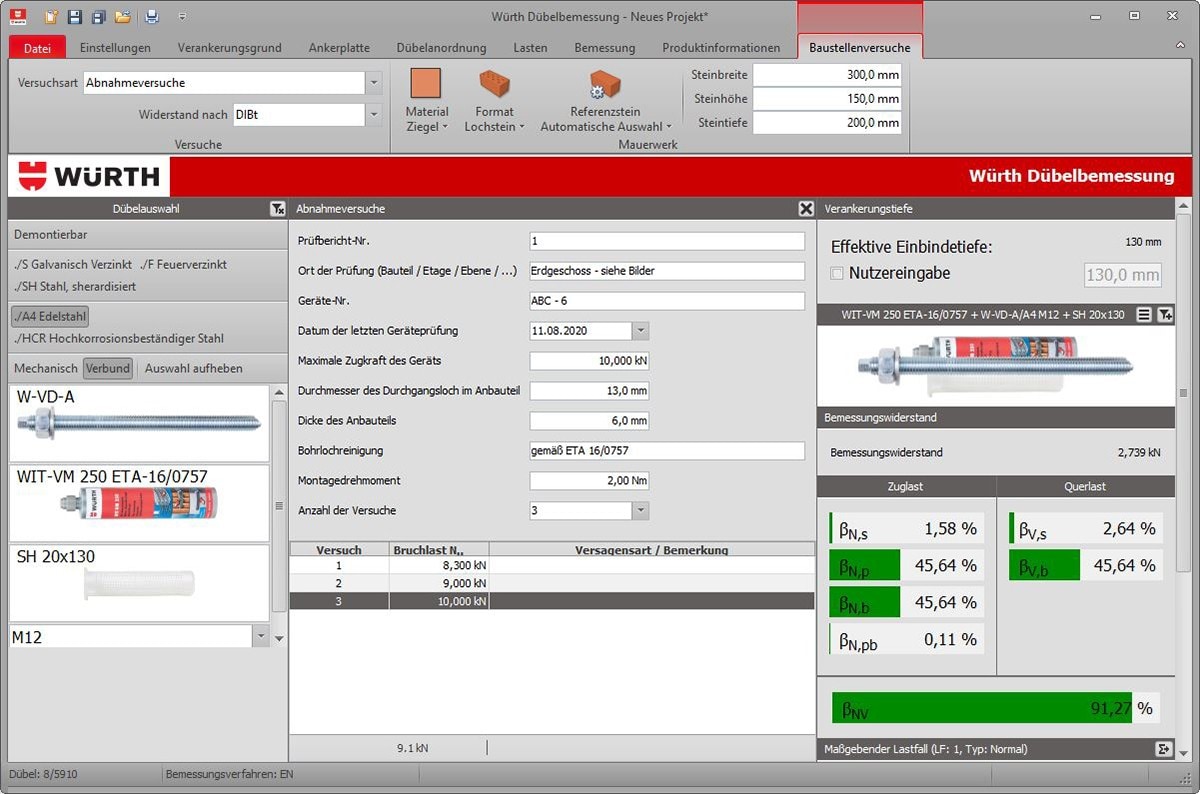 Würth Technical Software Lösungsmöglichkeit 2: Abnahmeversuch