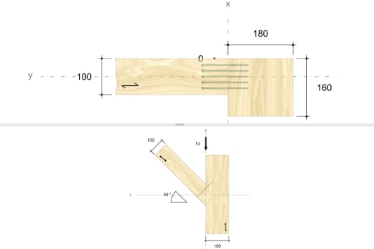 Holzbau - Haupt-/ Nebenträger Stütze Streben an Stützen mit 30° bis 45° Neigung