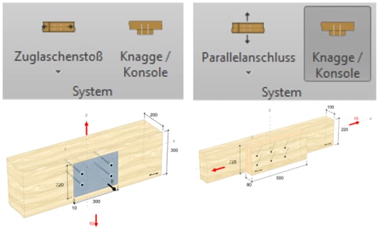 Holzbau - Neue Anwendungs-Möglichkeiten  Neue Anwendungs-Möglichkeiten in den Modulen „Zuglaschenstoß“ und „Parallelanschluß“
